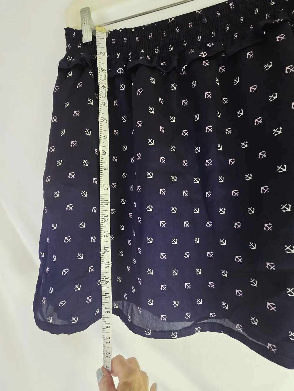 Tommy Girl Hilfiger Sz L Elastic Skirt Women Ruffle Lined Anchor Print Nautical